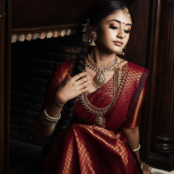 Maroon shop wedding saree