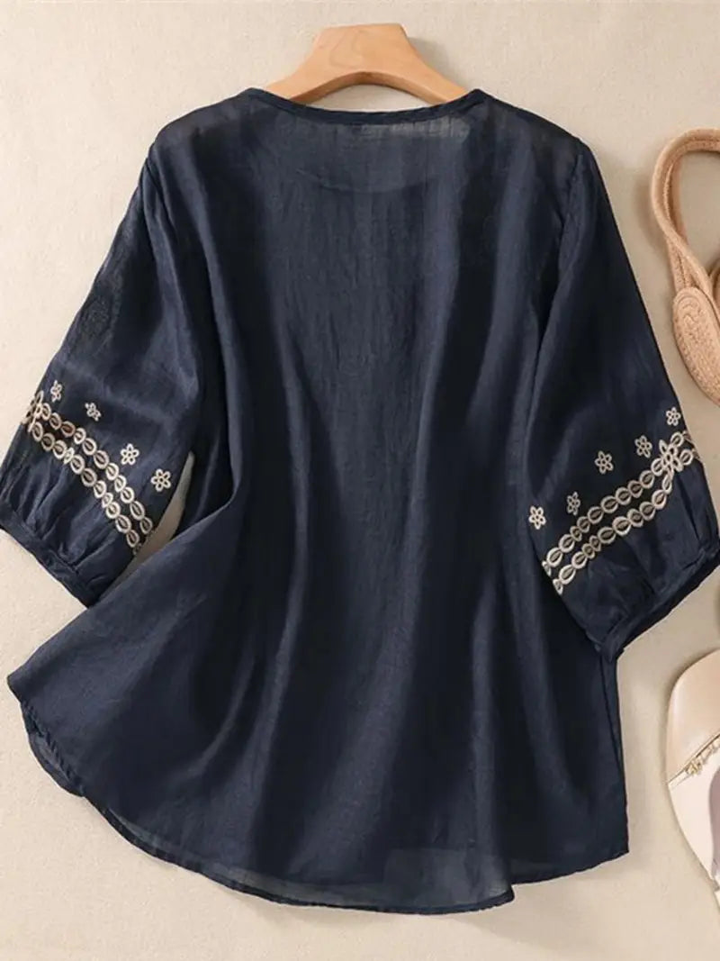 Womens Tops Vintage Floral Embroidery Long Sleeve Top