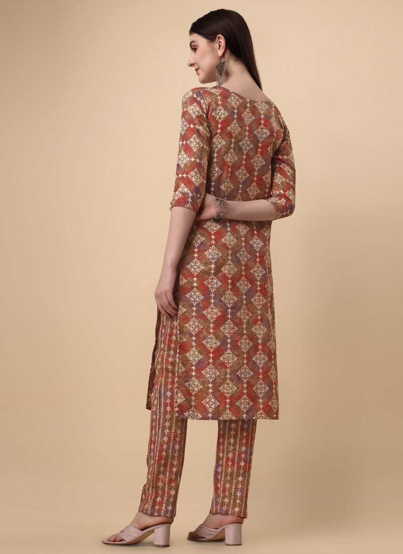 Brown Cotton Plain Casual Party Wear Pant Sui