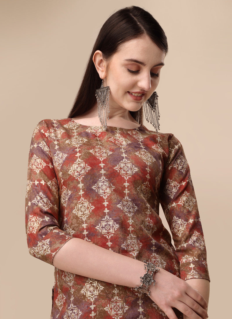 Brown Cotton Plain Casual Party Wear Pant Sui