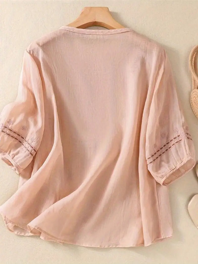 Womens Tops Vintage Floral Embroidery Long Sleeve Top