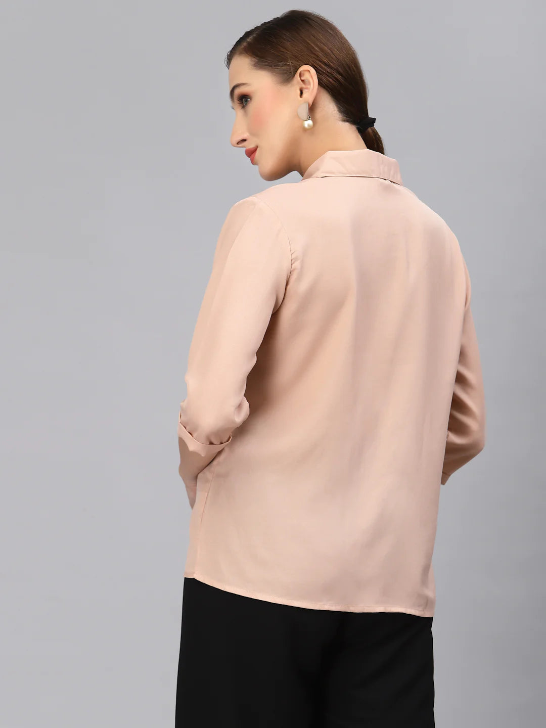 Style Quotient Women Solid Nude Poly Moss Regular Formal Shirt