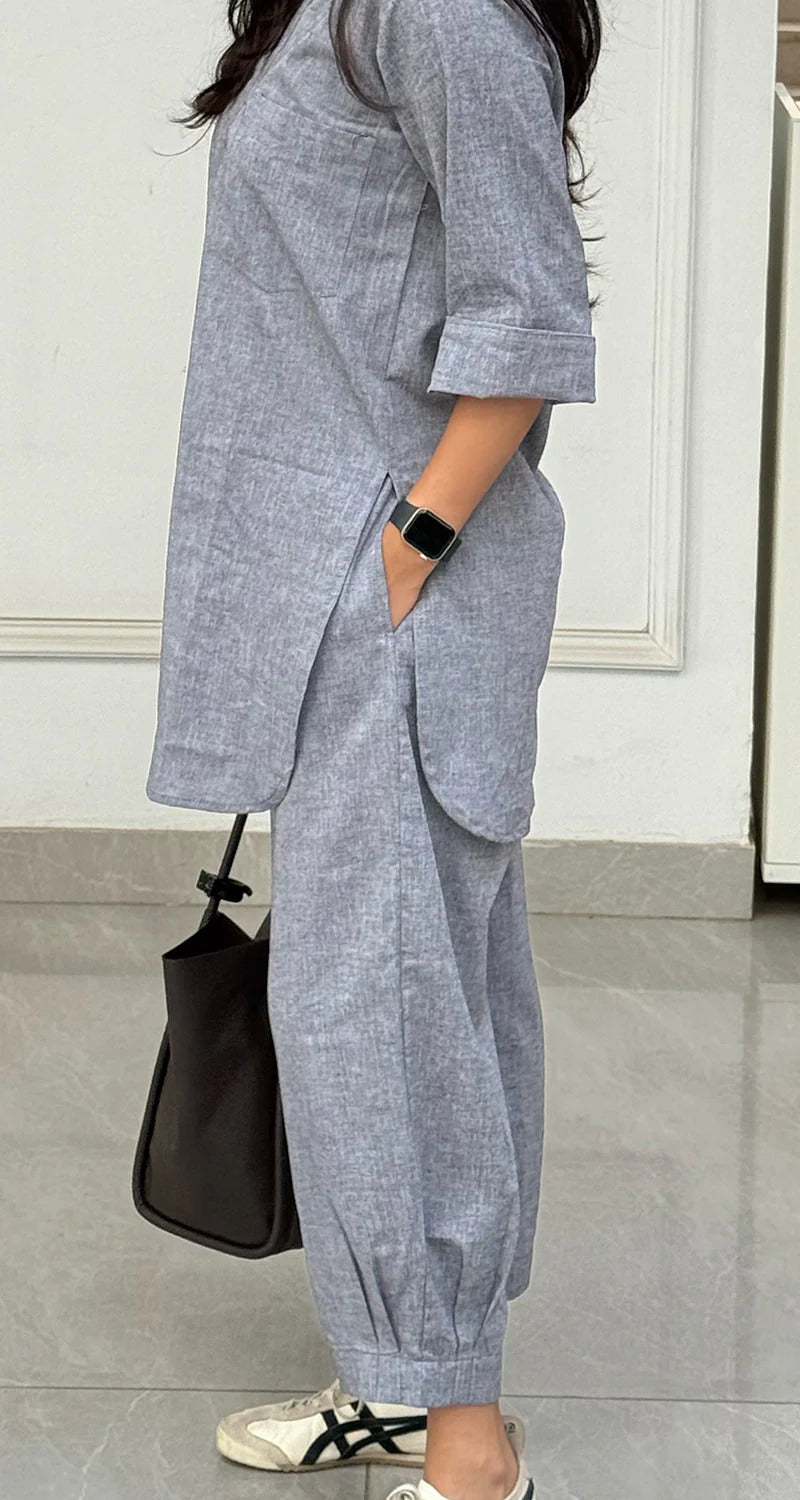ELEZiO Ash Grey Relaxed Linen Co-Ord Set