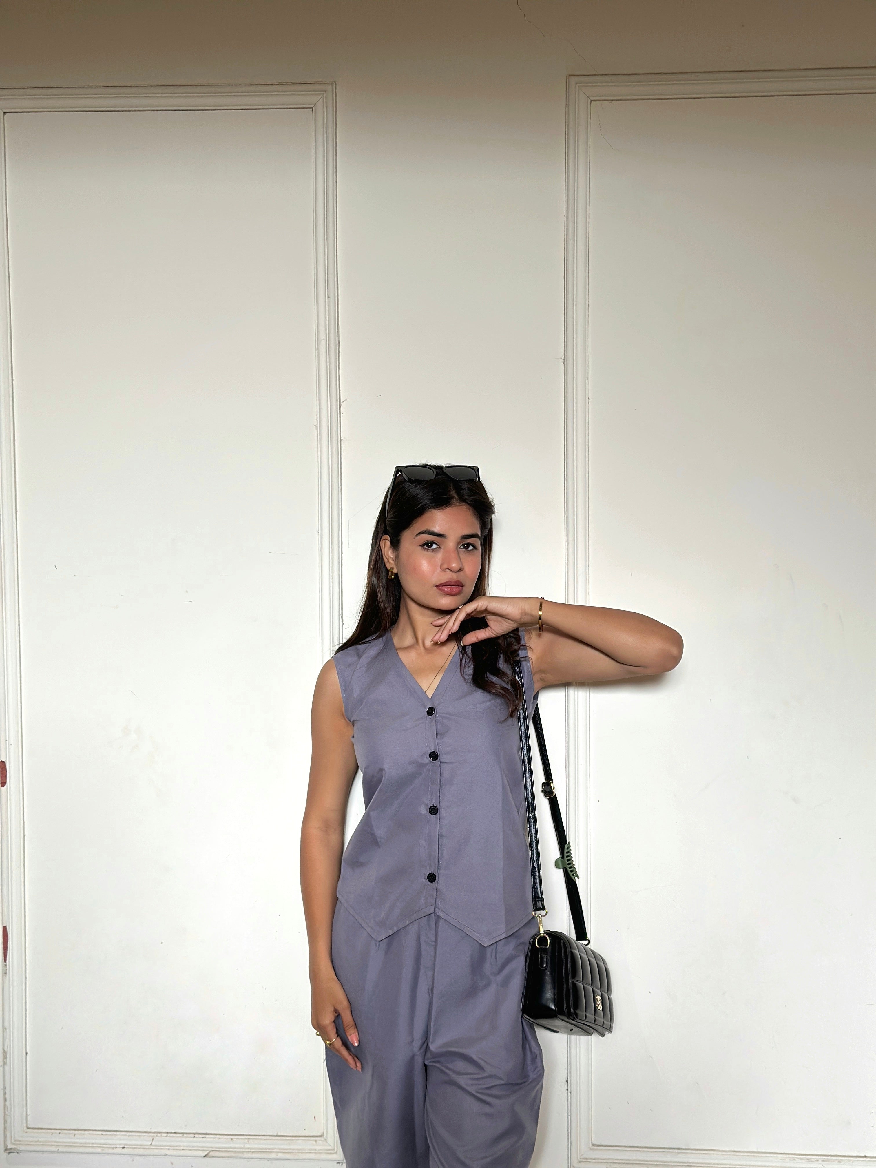 Women Sleeveless Blazer Top And Pants Casual Set