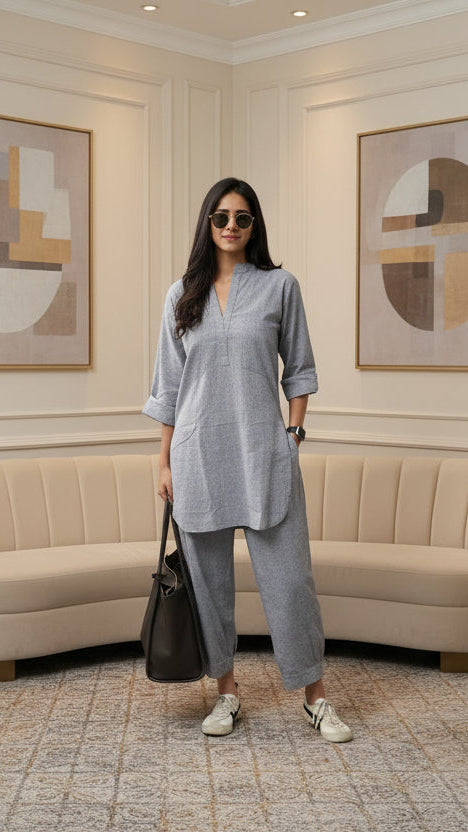 ELEZiO Ash Grey Relaxed Linen Co-Ord Set