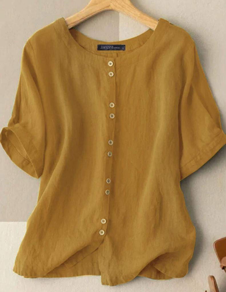 COTTON SHIRT WOMEN'S SUMMER SHORT SLEEVE LOOSE CAUSAL