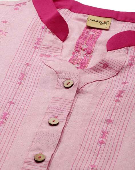 Striped Woven Design Straight Kurta Set