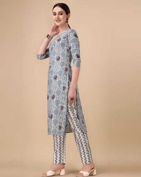 Floral Print Straight Kurta Set