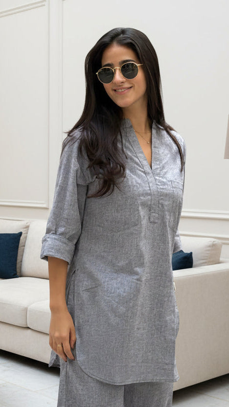 ELEZiO Ash Grey Relaxed Linen Co-Ord Set
