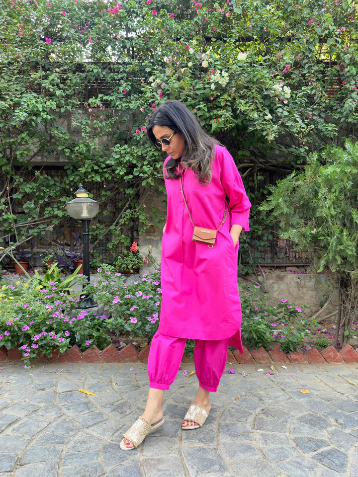 Pink Cotton Kurta Set
