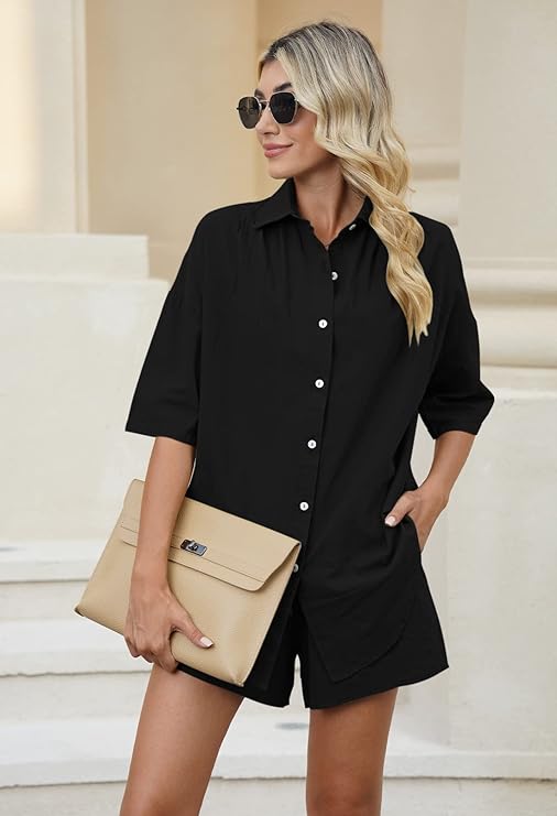 WOMEN PLAIN TOP SHIRT & SHORTS CO-ORD SET