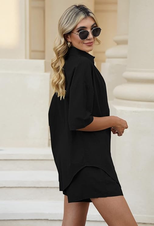 WOMEN PLAIN TOP SHIRT & SHORTS CO-ORD SET
