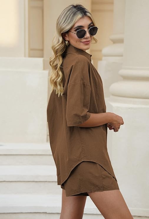 WOMEN PLAIN TOP SHIRT & SHORTS CO-ORD SET