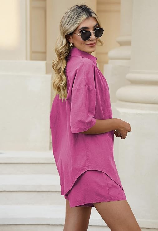 WOMEN PLAIN TOP SHIRT & SHORTS CO-ORD SET