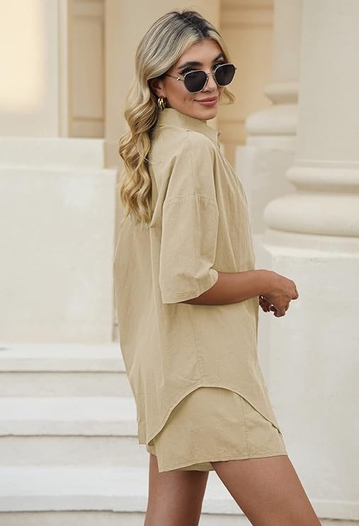 WOMEN PLAIN TOP SHIRT & SHORTS CO-ORD SET