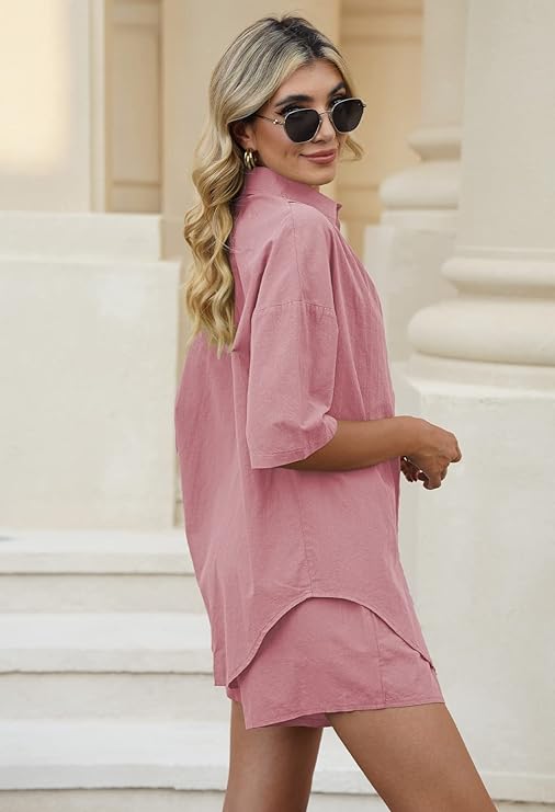 WOMEN PLAIN TOP SHIRT & SHORTS CO-ORD SET