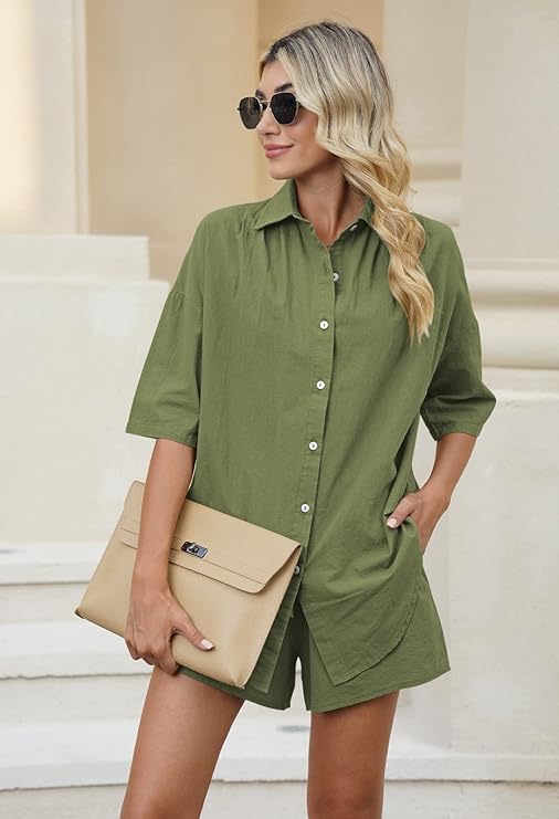 WOMEN PLAIN TOP SHIRT & SHORTS CO-ORD SET
