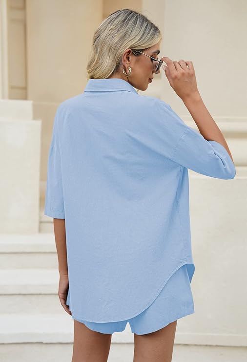 WOMEN PLAIN TOP SHIRT & SHORTS CO-ORD SET