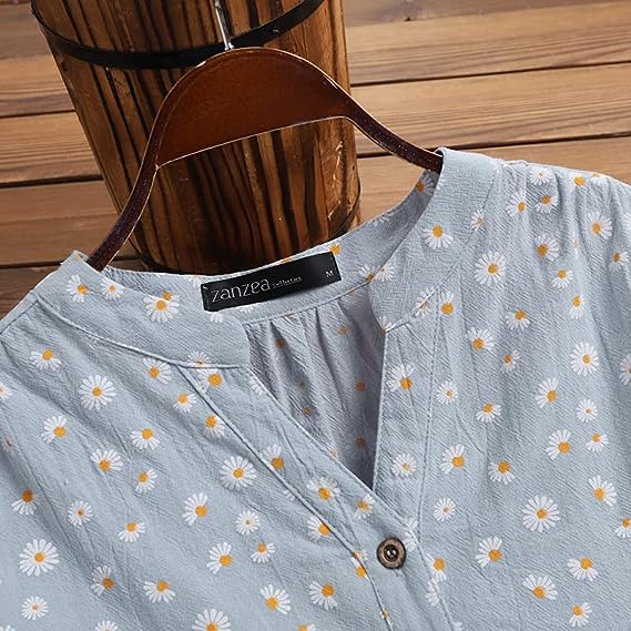 WOMEN V NECK BUTTON SHORT SLEEVE TOP SHIRTS
