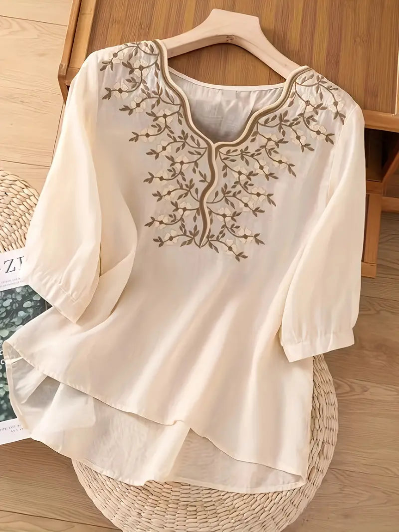 Women Cream Embroidered Top