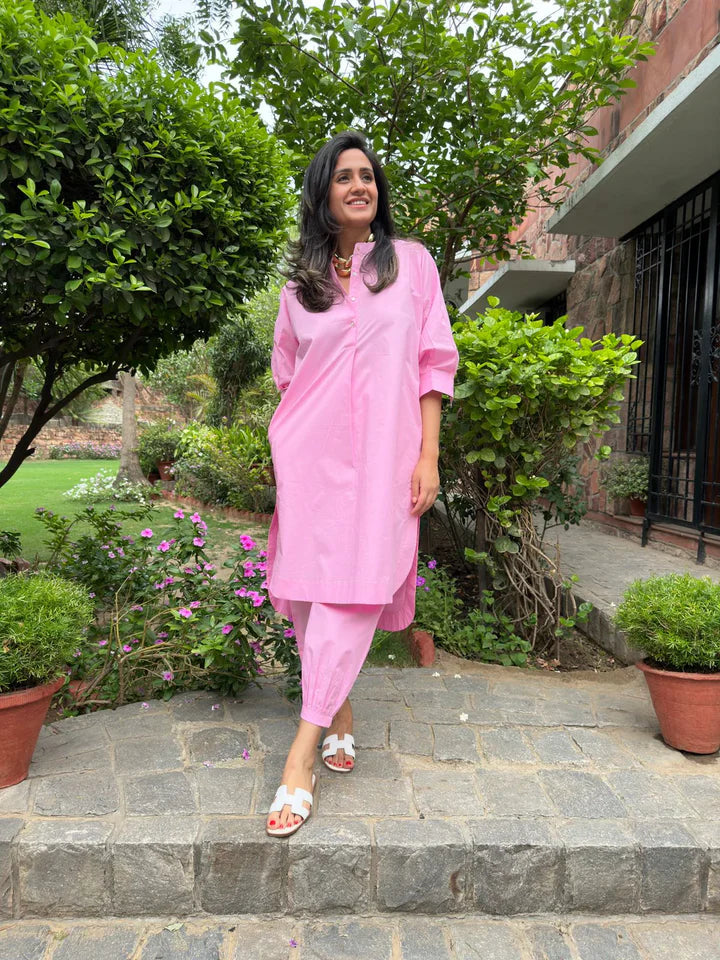 Light Pink Cotton Kurta Set