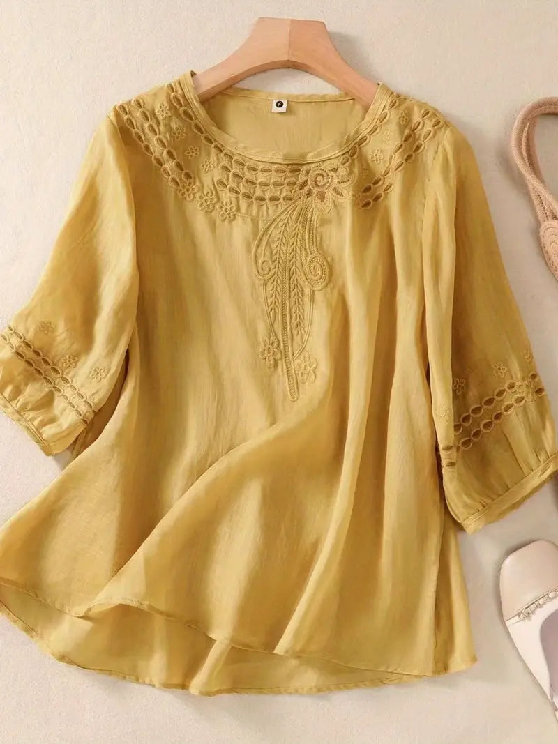 Womens Tops Vintage Floral Embroidery Long Sleeve Top
