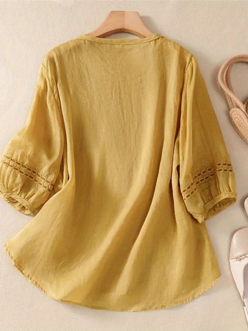 Womens Tops Vintage Floral Embroidery Long Sleeve Top