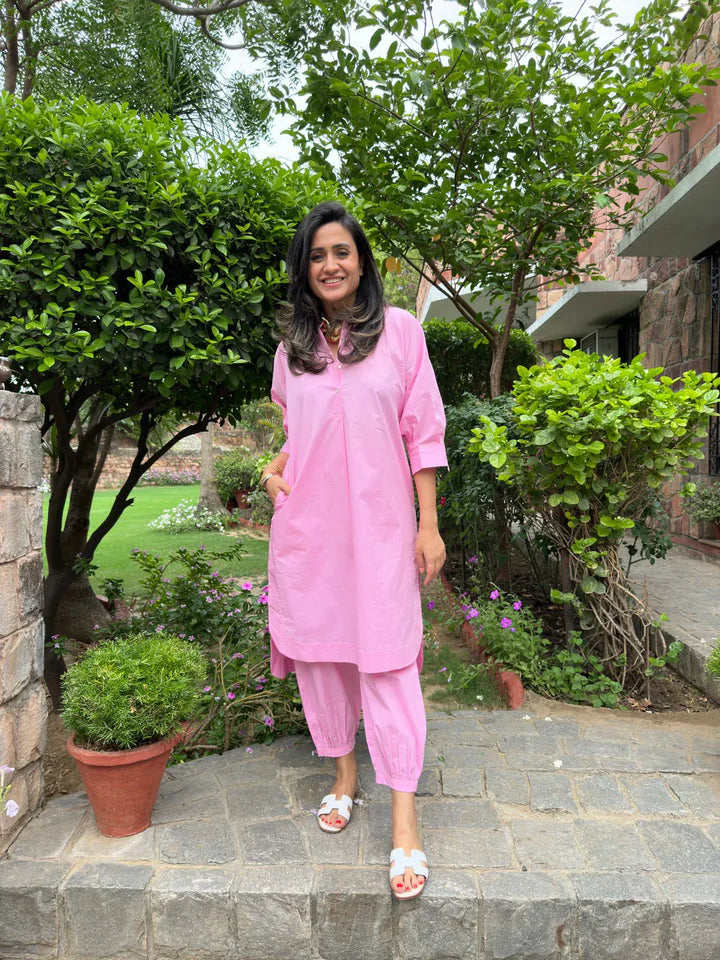Light Pink Cotton Kurta Set