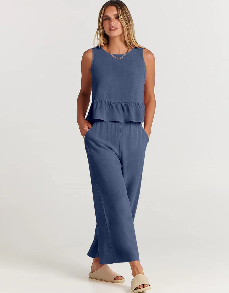 RUFFLE CROP TOP & WIDE LEG PANTS SET