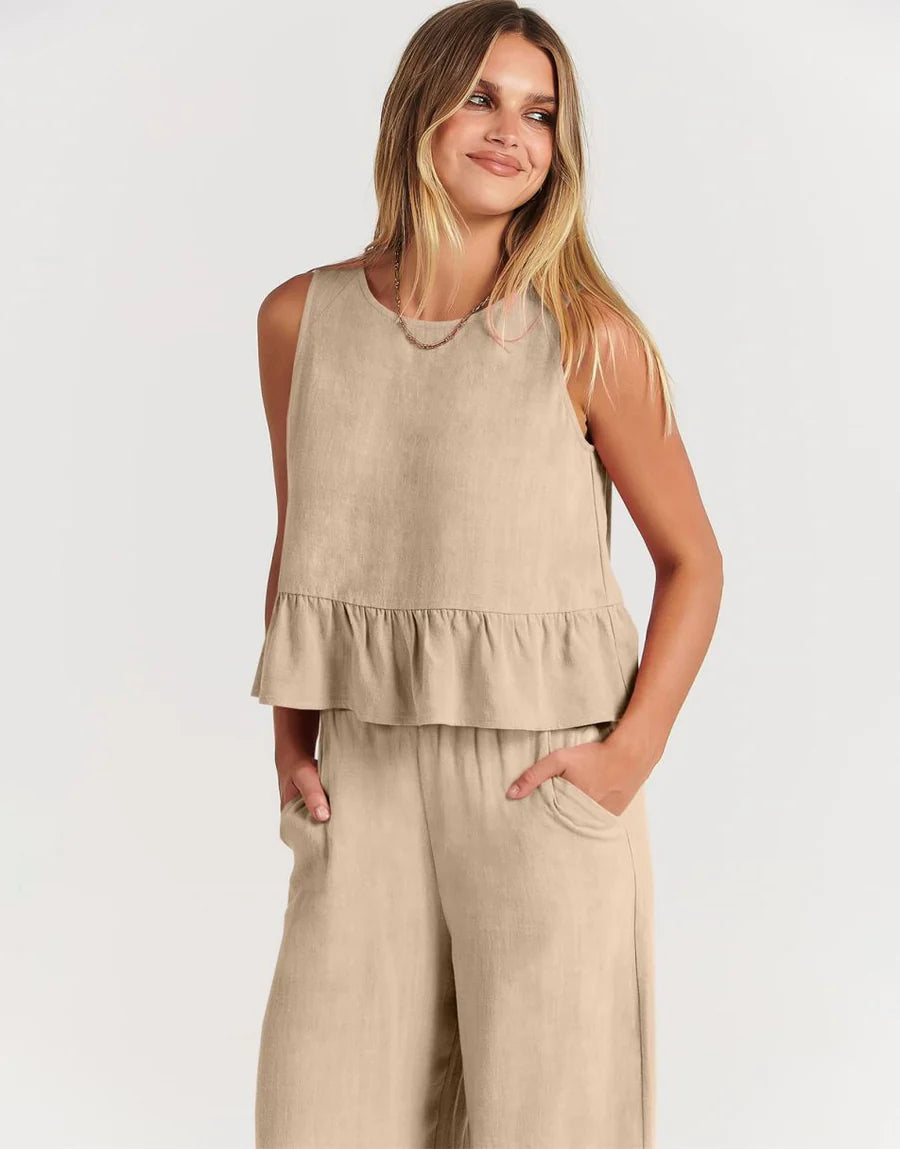 RUFFLE CROP TOP & WIDE LEG PANTS SET