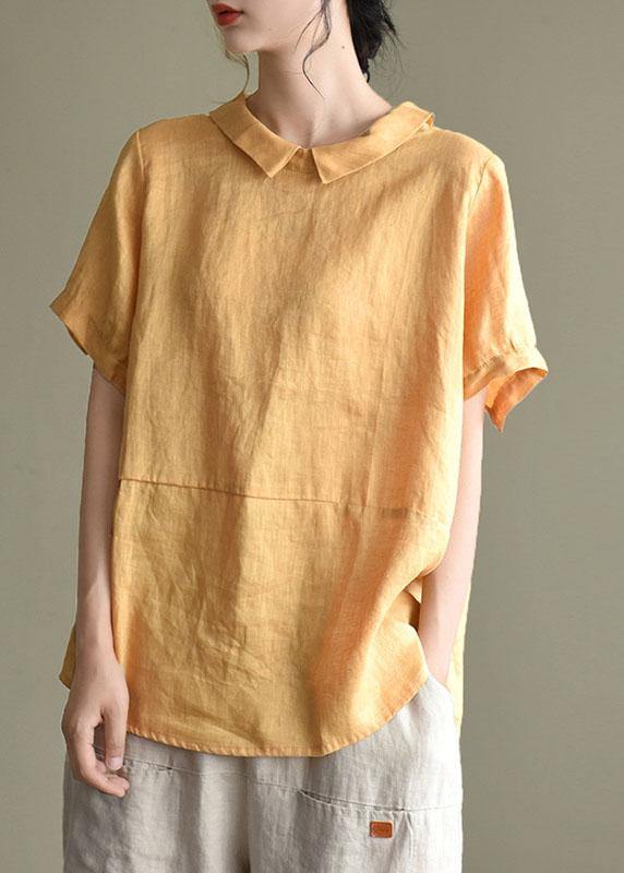 WOMEN SHORT SLEEVE ROUND NECK TOPS SOLID COTTON BUTTON UP SHIRTS TUNIC