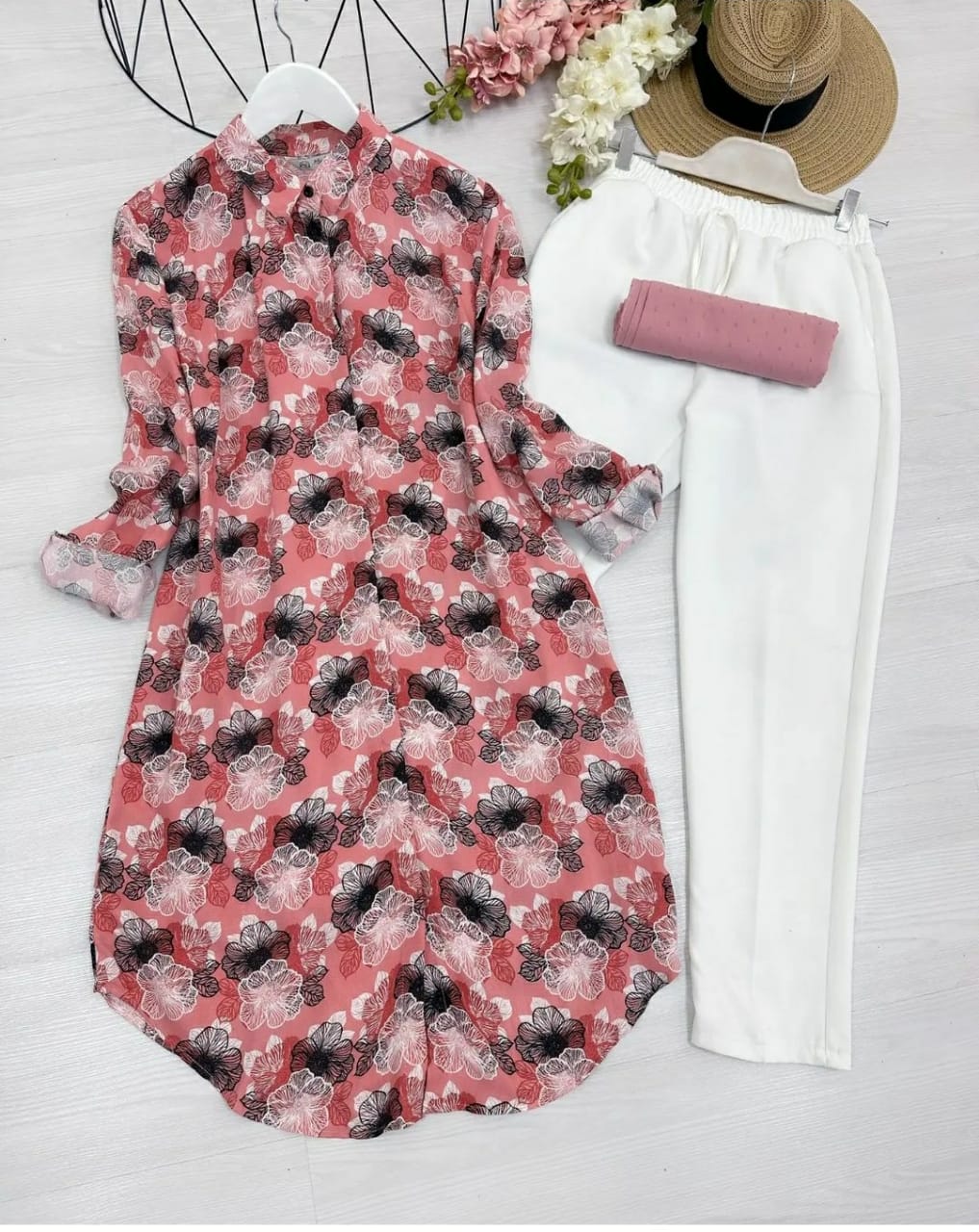 FLORAL PRINTED TOP WITH PLAIN PALAZZO SET