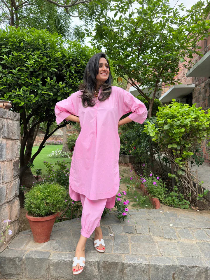 Light Pink Cotton Kurta Set