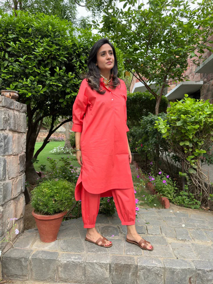 Red Cotton Kurta Set