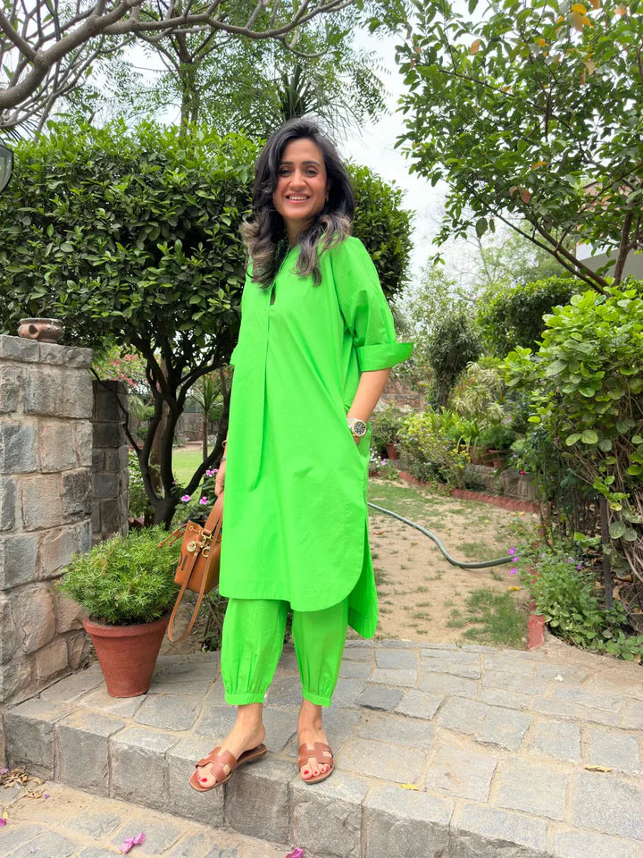 Green Cotton Kurta Set