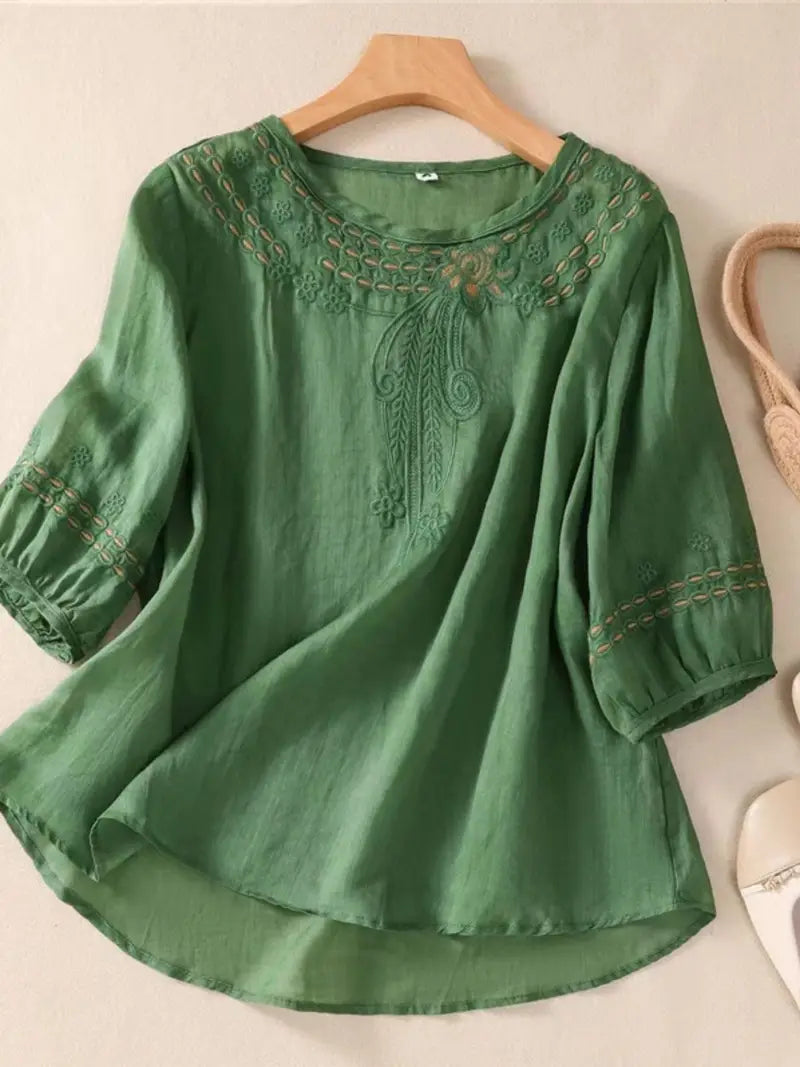 Womens Tops Vintage Floral Embroidery Long Sleeve Top