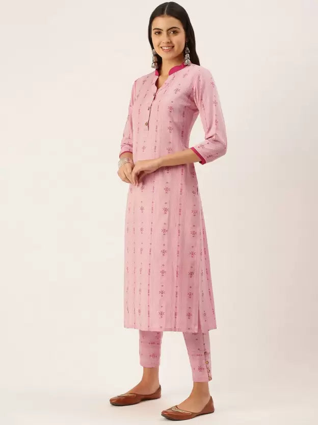 Striped Woven Design Straight Kurta Set
