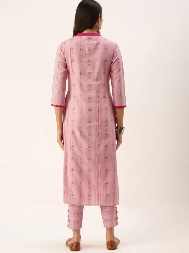 Striped Woven Design Straight Kurta Set