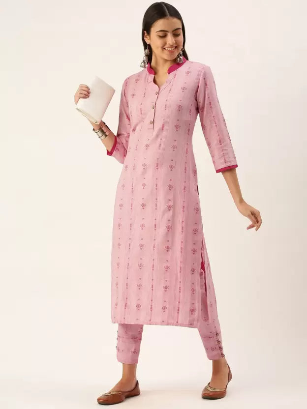 Striped Woven Design Straight Kurta Set