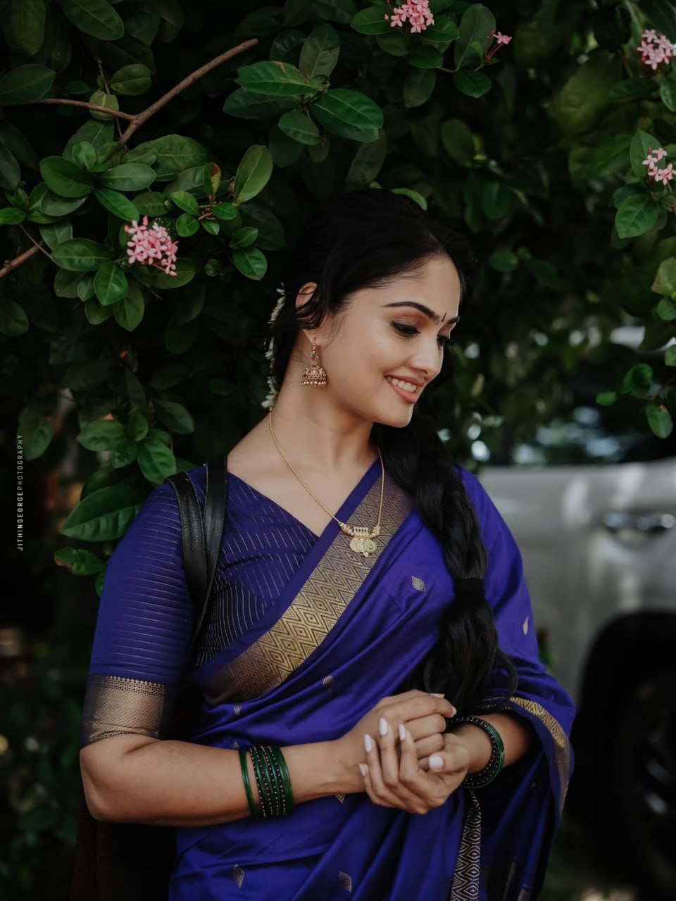 Classic Blue Cotton-Silk Saree with Traditional Golden Border