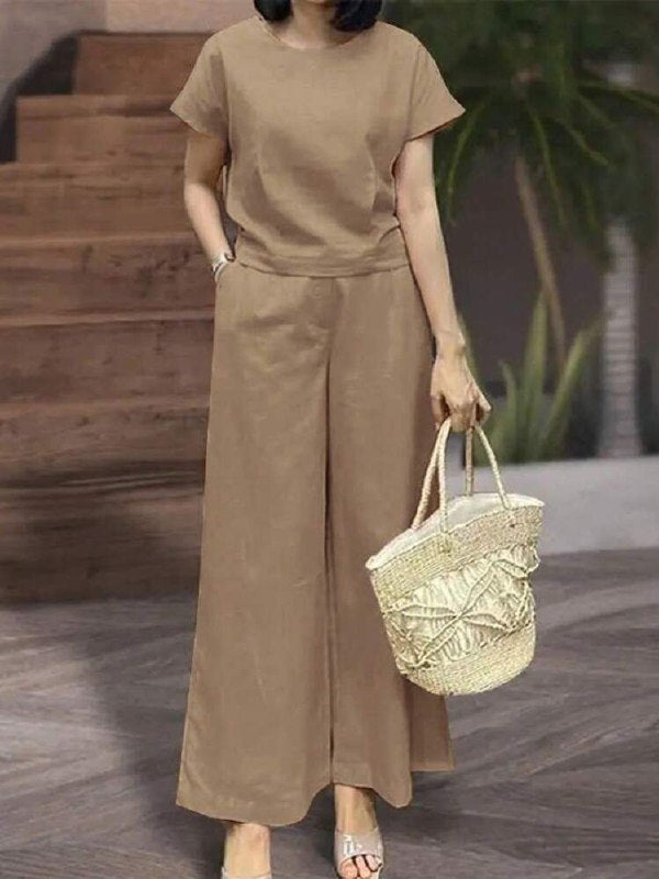 WOMEN PLAIN CROP TOP & TROUSERS CO-ORDER SET