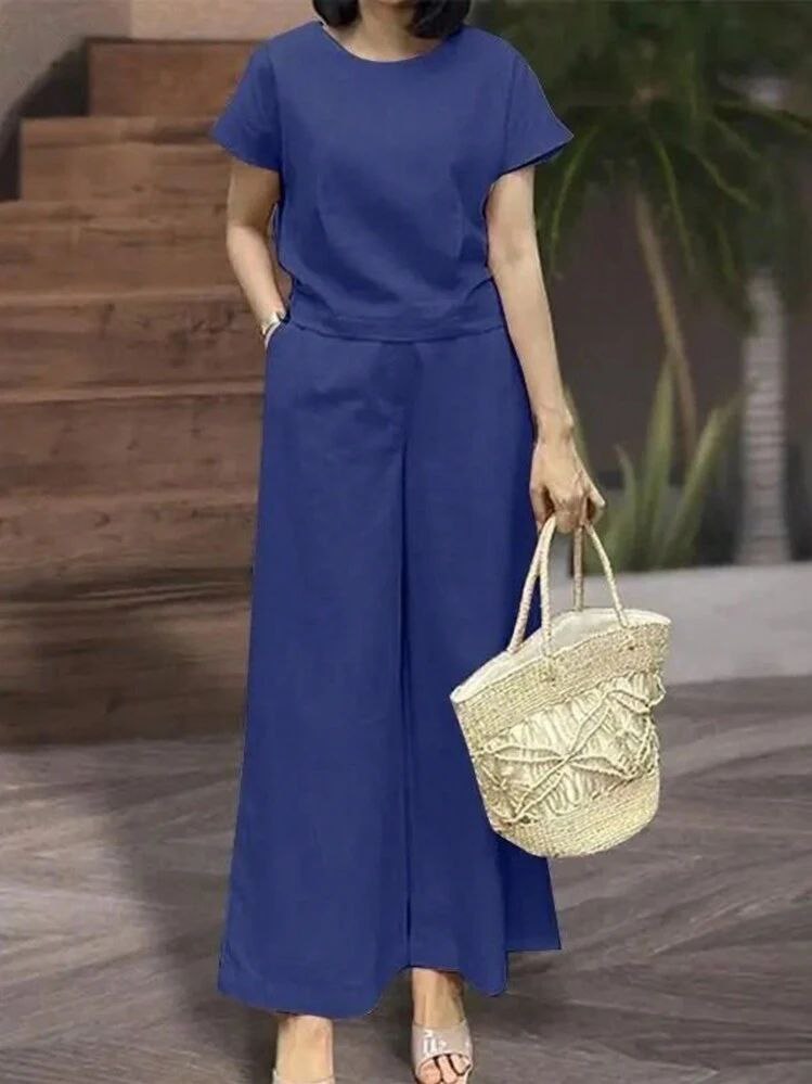 WOMEN PLAIN CROP TOP & TROUSERS CO-ORDER SET