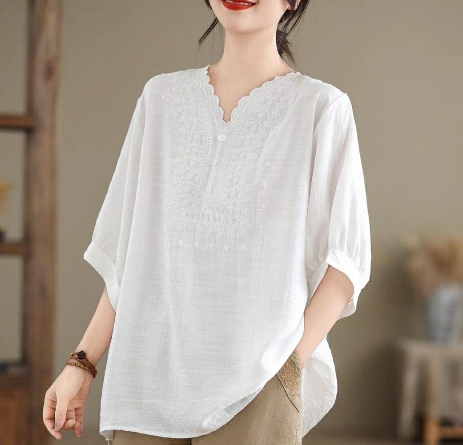WOMEN COTTON EMBROIDERED TOP