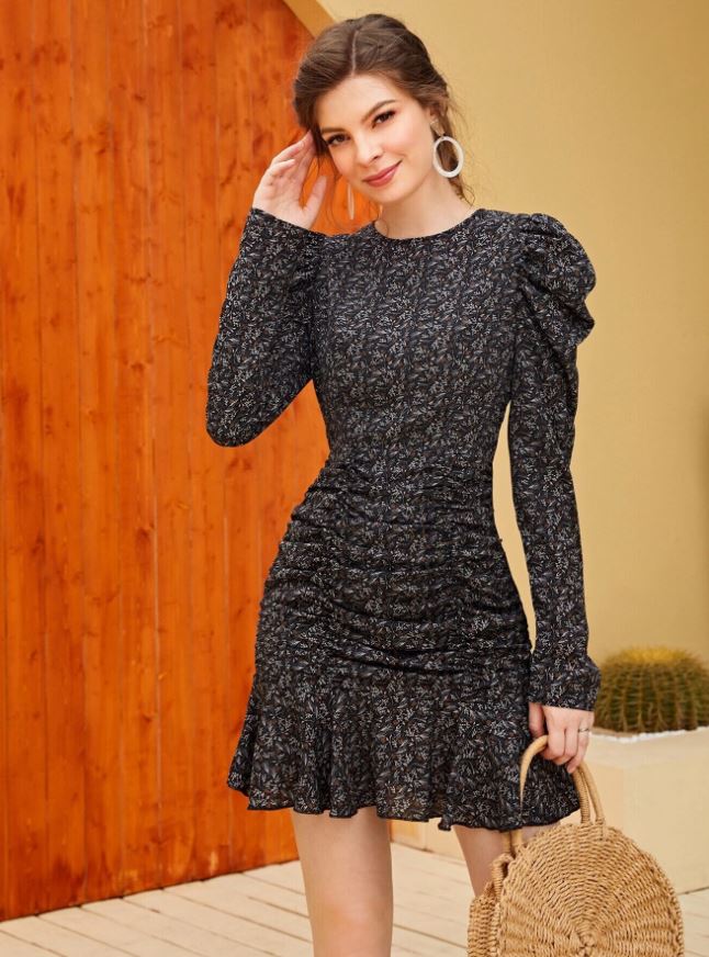 TOPLOT Black Dress for Women/Desses for Women Dress for Women/Girls Dress/Western Dresses for Women Flower Print Midi