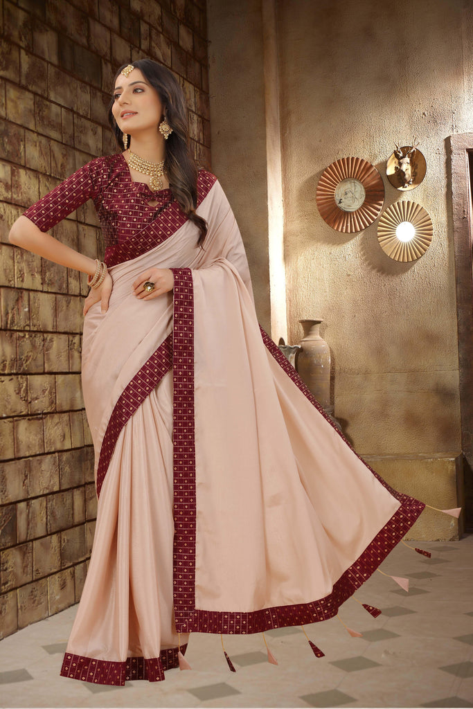 Buy Beige And Maroon Kanjivaram Saree online-Karagiri