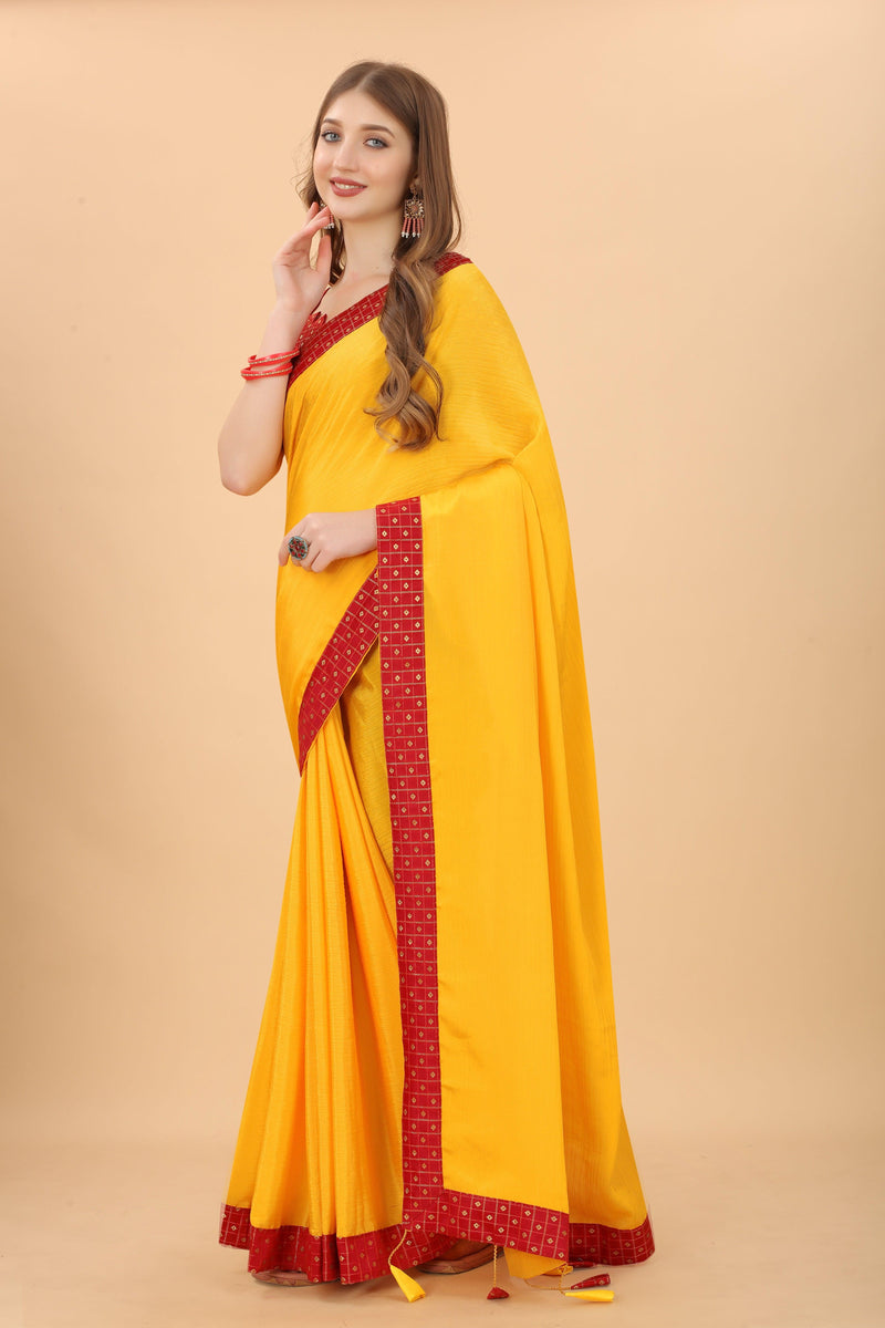 Heavy Weaving Work Art Silk Fabric Sangeet Wear Yellow Color Designer Saree  With Embroidered Blouse