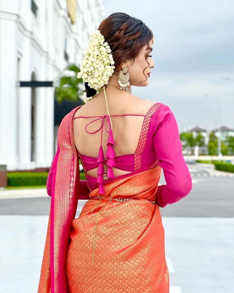 Eye Catching Red-Pink Colored Kanchivaram Silk Saree With Blouse-5562