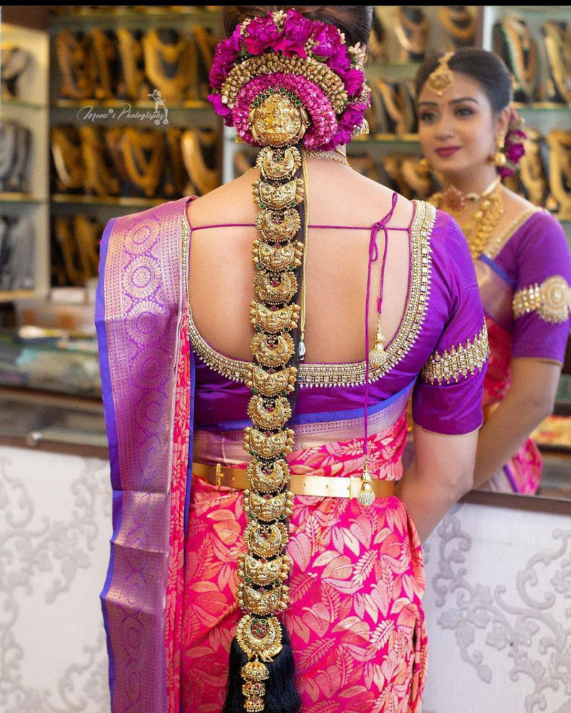 Designer Purplish Pink Chiffon Saree with Double Blouse and Mask SAT10 –  Ethnic's By Anvi Creations