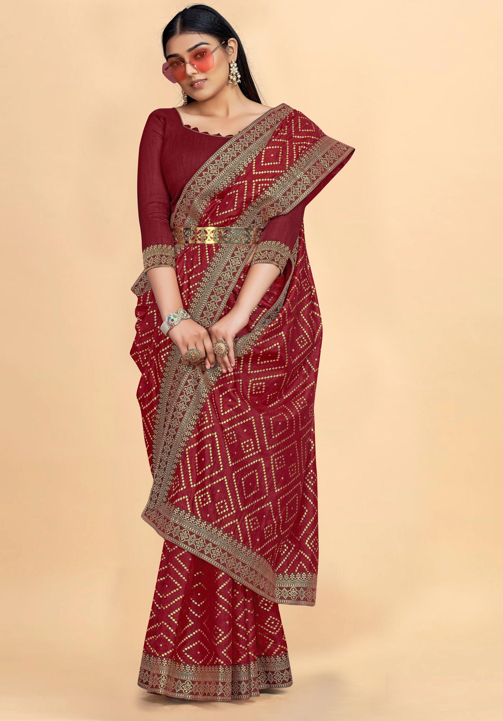 Imposing Maroon Colored Dola Silk Saree With Blouse