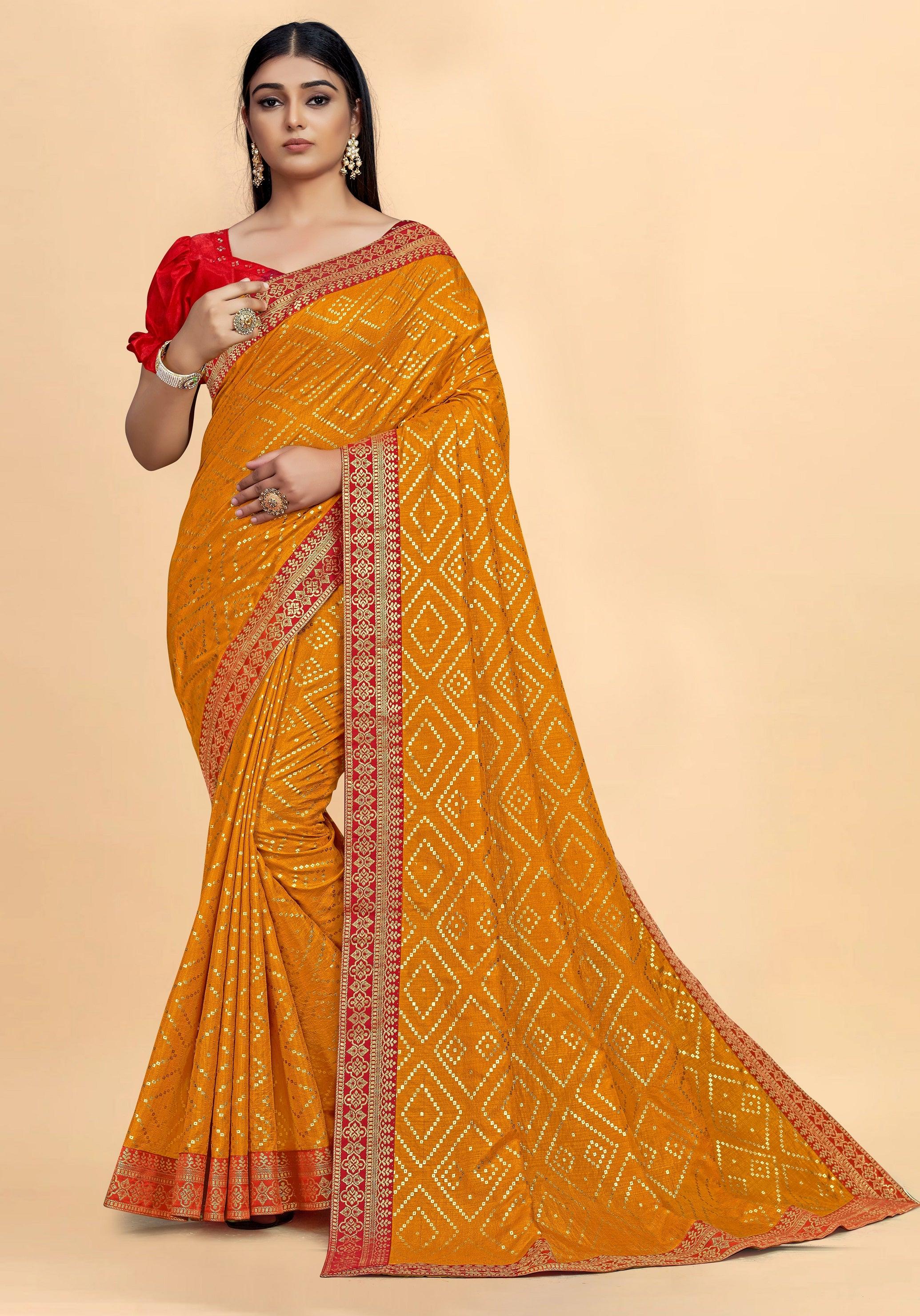 Imposing YellowColored Dola Silk Saree With Blouse